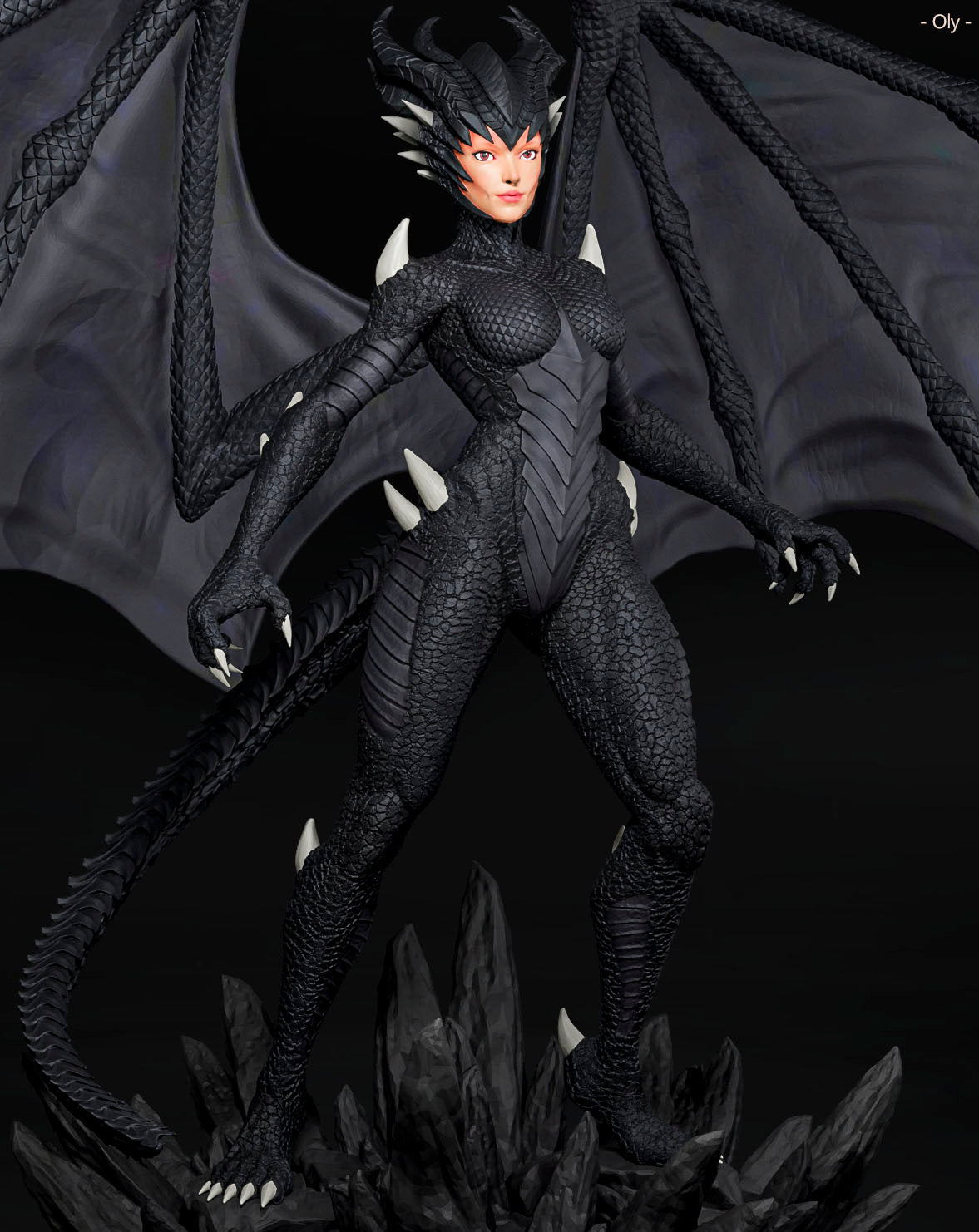 Amra 3D Art - Dark Dragon Family - Female - 80mm Pin Up/Figure/Model/Diorama - Helios3DPrinting