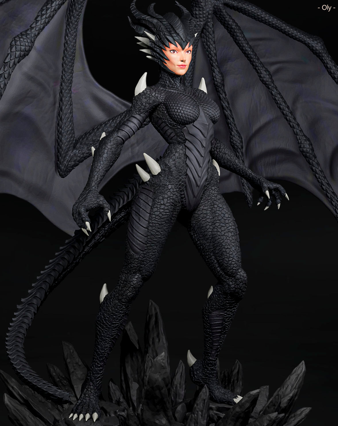 Amra 3D Art - Dark Dragon Family - Female - 80mm Pin Up/Figure/Model/Diorama - Helios3DPrinting