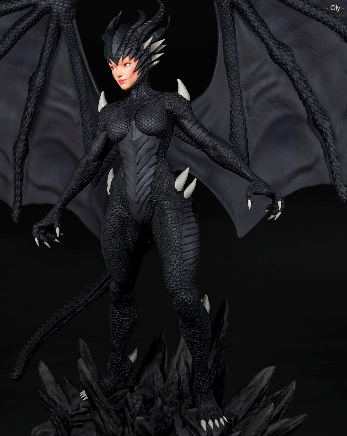 Amra 3D Art - Dark Dragon Family - Female - 80mm Pin Up/Figure/Model/Diorama - Helios3DPrinting