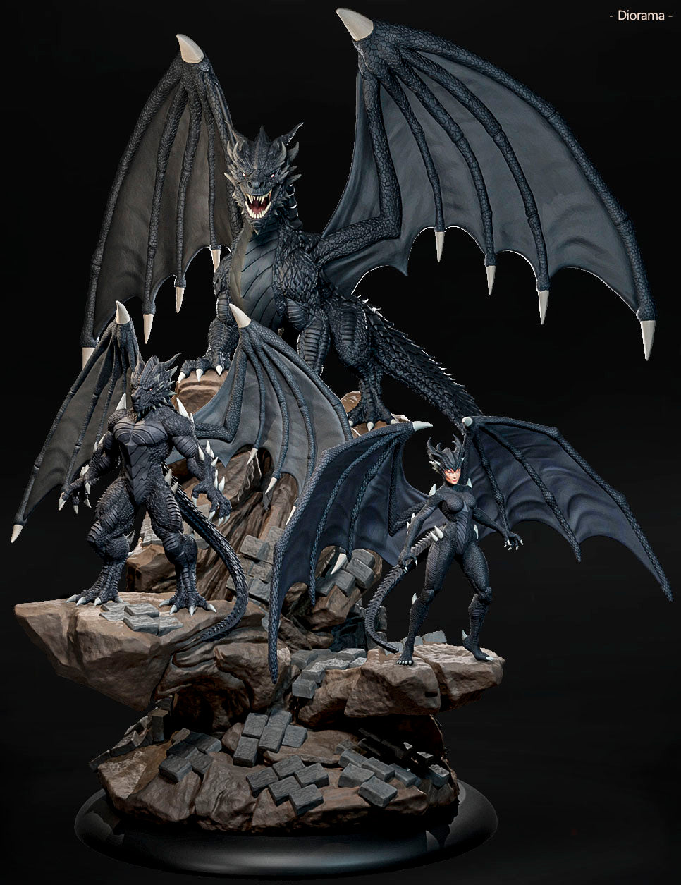 Amra 3D Art - Dark Dragon Family - Full Set - 80mm Pin Up/Figure/Model/Diorama - Helios3DPrinting