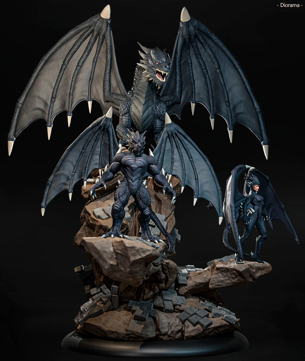 Amra 3D Art - Dark Dragon Family - Full Set - 80mm Pin Up/Figure/Model/Diorama - Helios3DPrinting