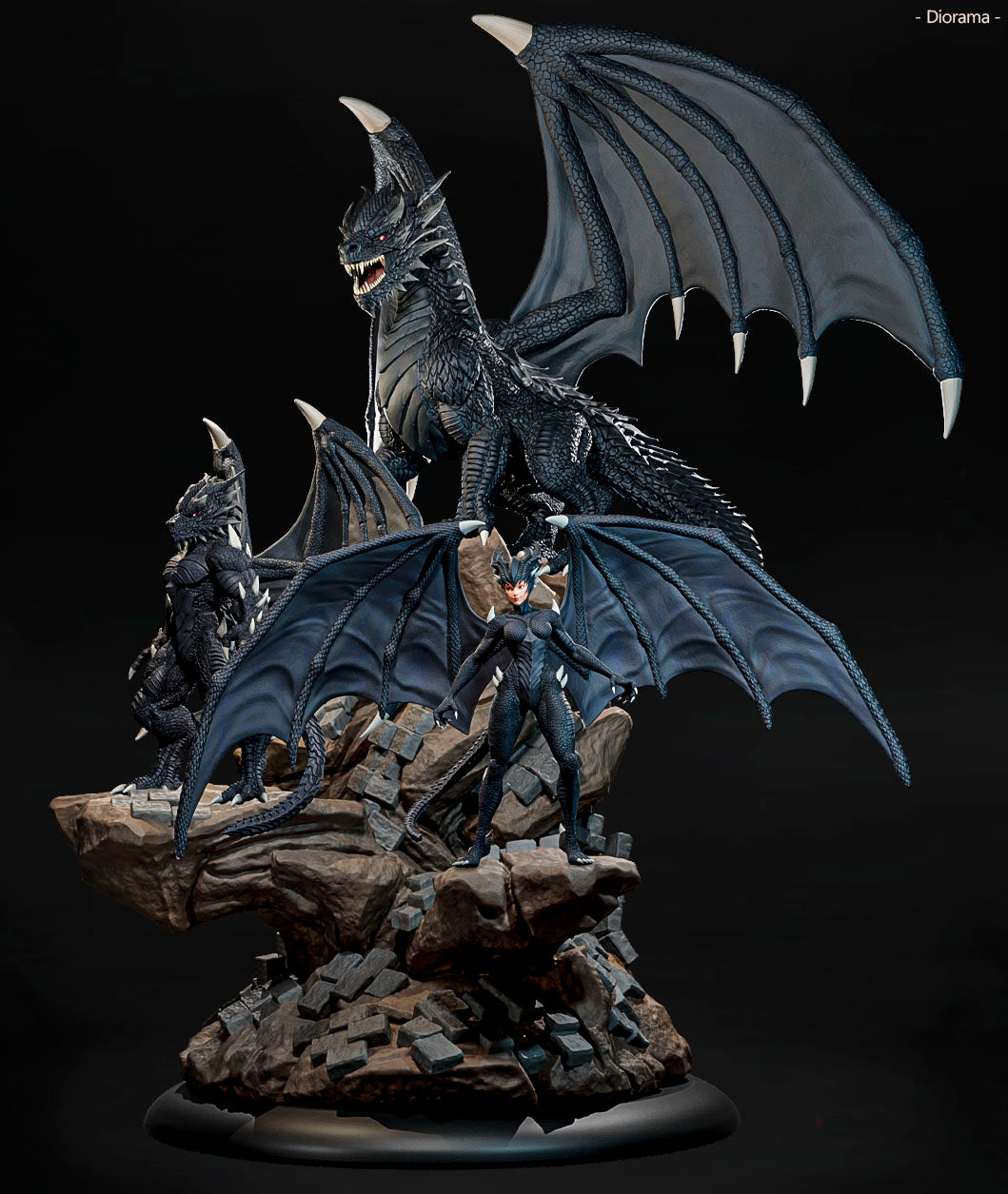 Amra 3D Art - Dark Dragon Family - Full Set - 80mm Pin Up/Figure/Model/Diorama - Helios3DPrinting