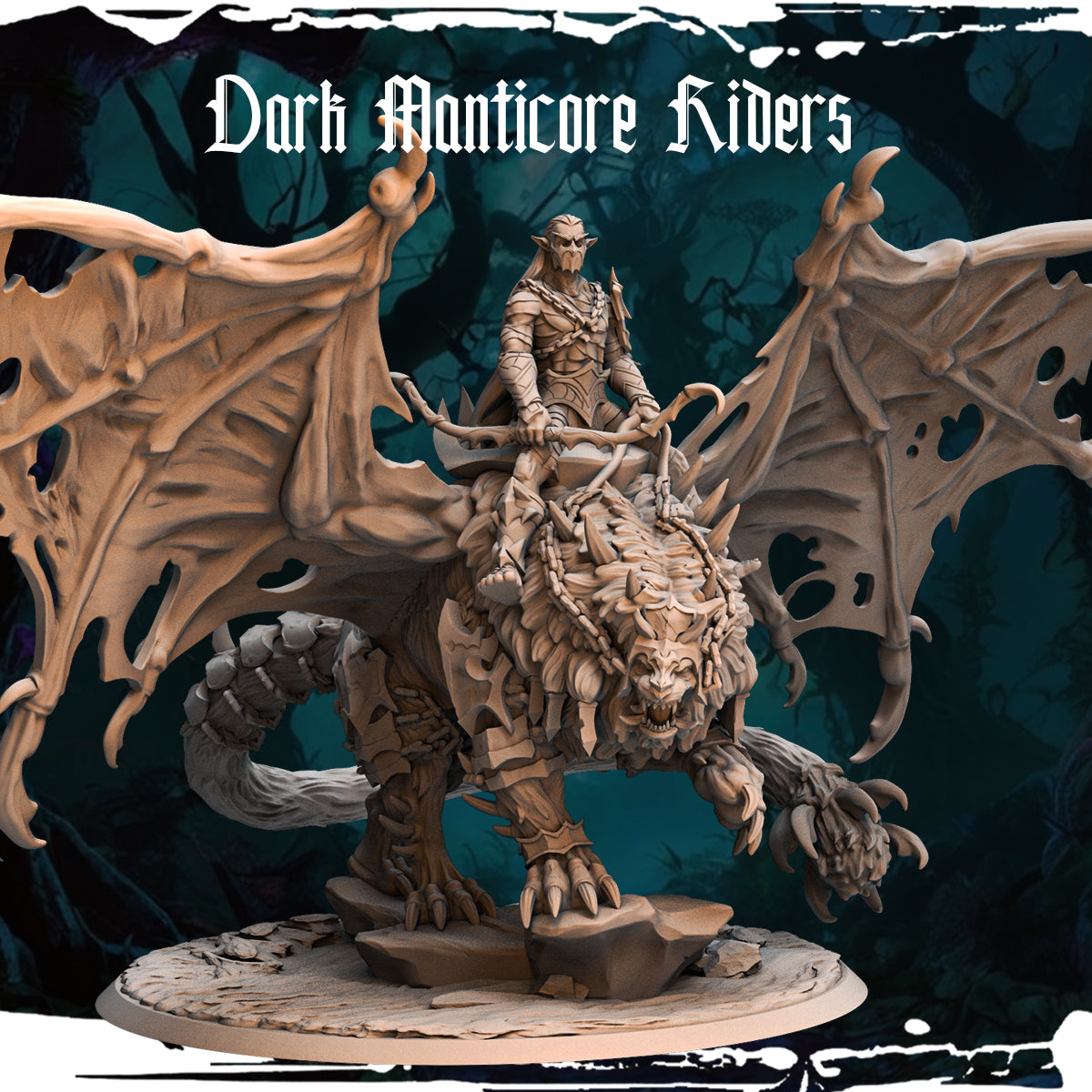 Monolith Arts - Dark Elves - Dark Manticore Rider - DnD/TTRPG Figure/Miniature