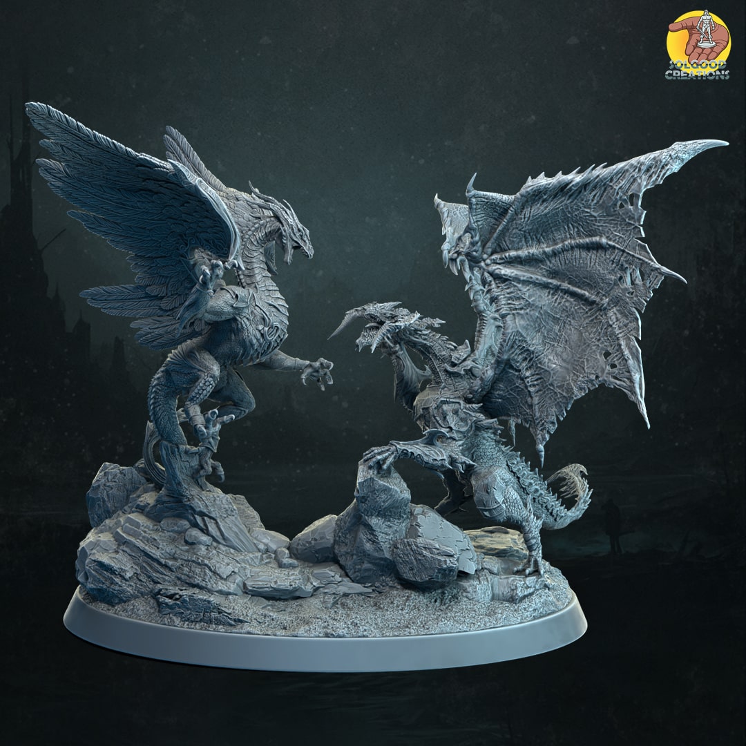 Solgoodcreations - Heaven's Rule - Holy vs Unholy Dragon - DnD/TTRPG Figure/Miniature