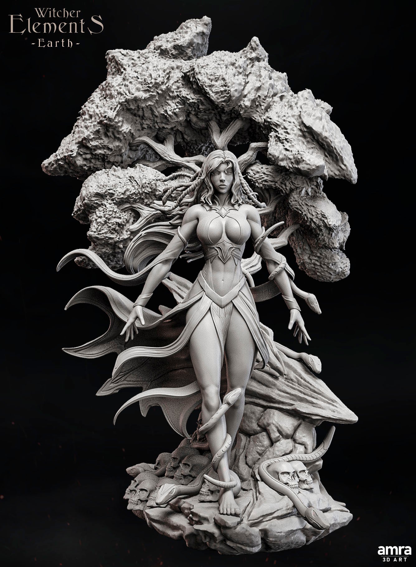 Amra 3D Art - Witcher Elements - Earth #2 - 80mm Pin Up/Figure/Model/Diorama - Helios3DPrinting