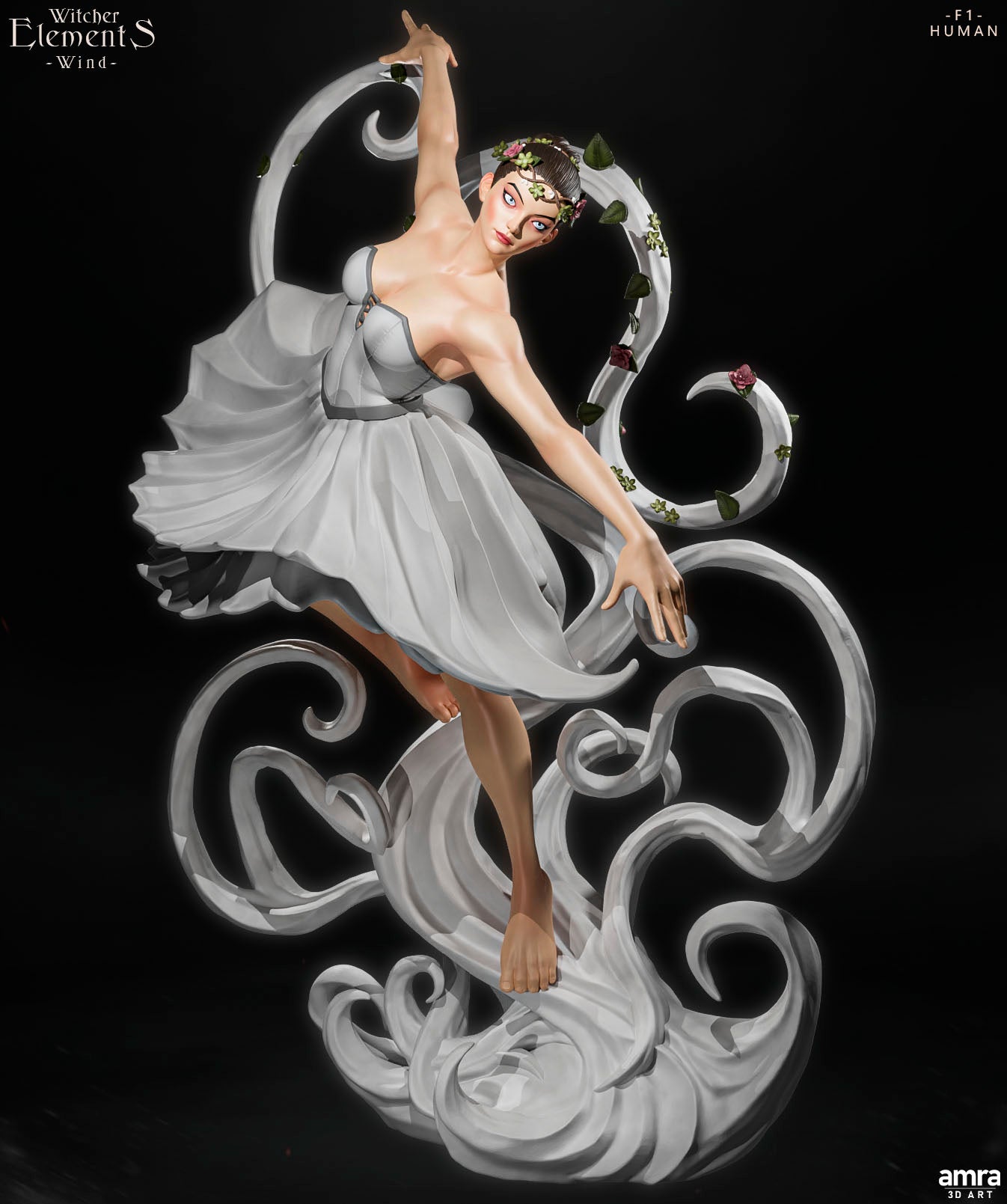 Amra 3D Art - Witcher Elements - Wind #1 - 80mm Pin Up/Figure/Model/Diorama - Helios3DPrinting