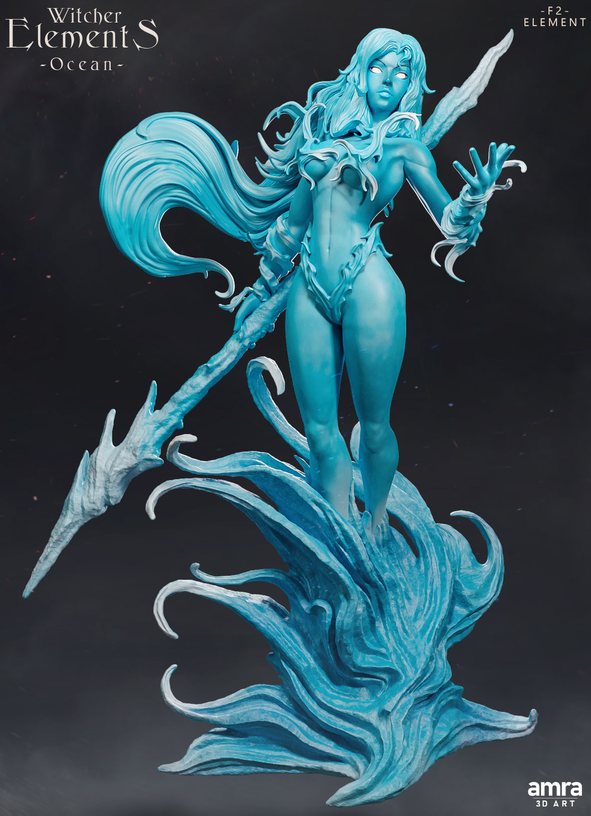 Amra 3D Art - Witcher Elements - Ocean #2 - 80mm Pin Up/Figure/Model/Diorama - Helios3DPrinting