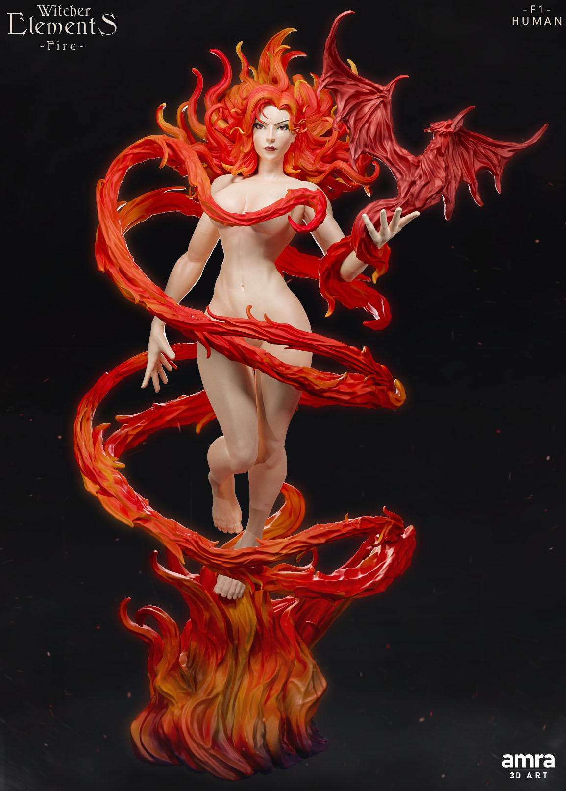Amra 3D Art - Witcher Elements - Fire #1 - 80mm Pin Up/Figure/Model/Diorama - Helios3DPrinting
