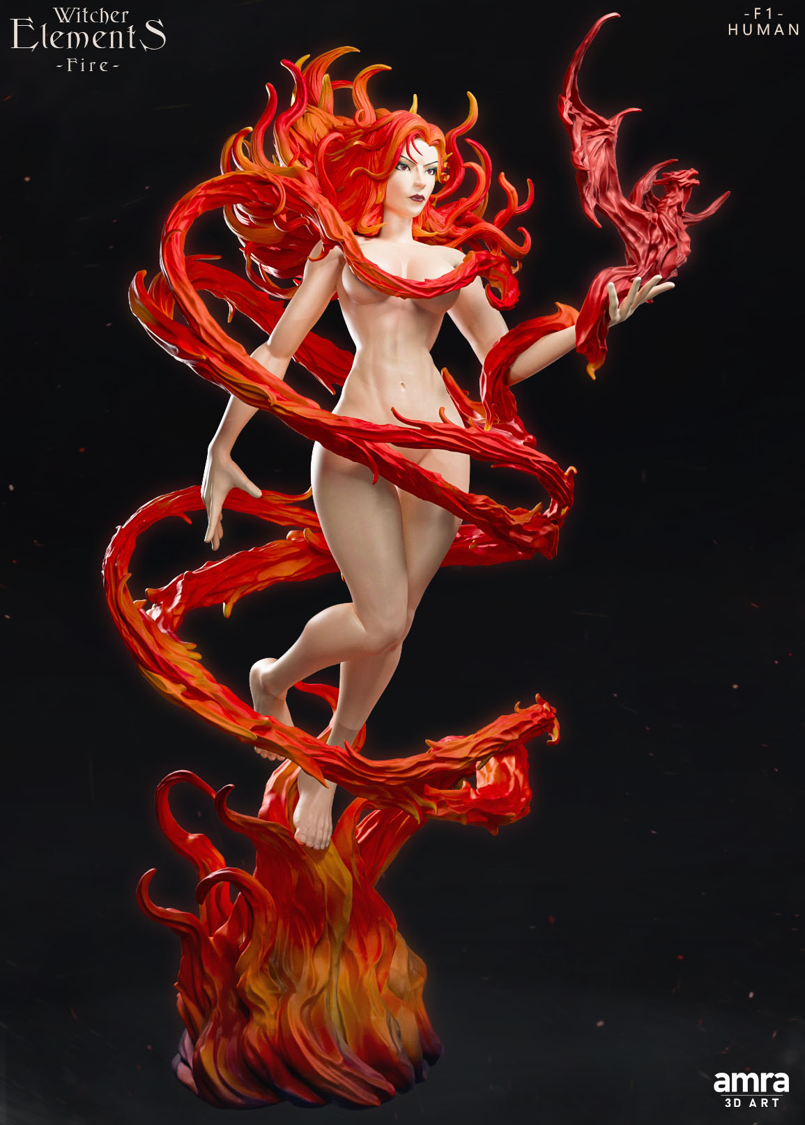 Amra 3D Art - Witcher Elements - Fire #1 - 80mm Pin Up/Figure/Model/Diorama - Helios3DPrinting