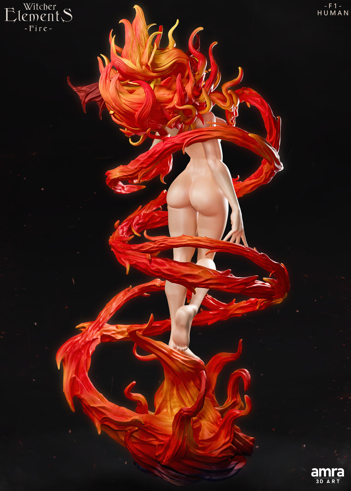 Amra 3D Art - Witcher Elements - Fire #1 - 80mm Pin Up/Figure/Model/Diorama - Helios3DPrinting