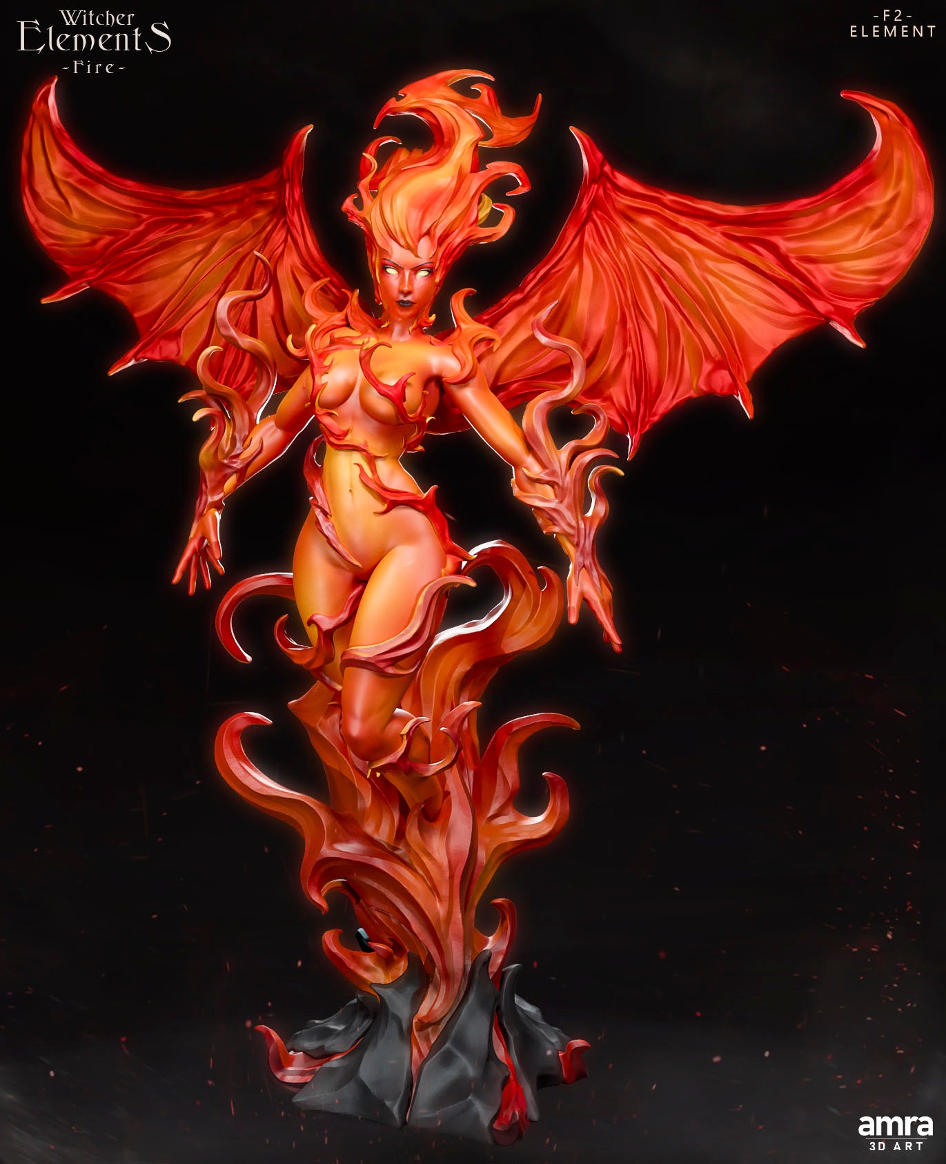 Amra 3D Art - Witcher Elements - Fire #2 - 80mm Pin Up/Figure/Model/Diorama - Helios3DPrinting