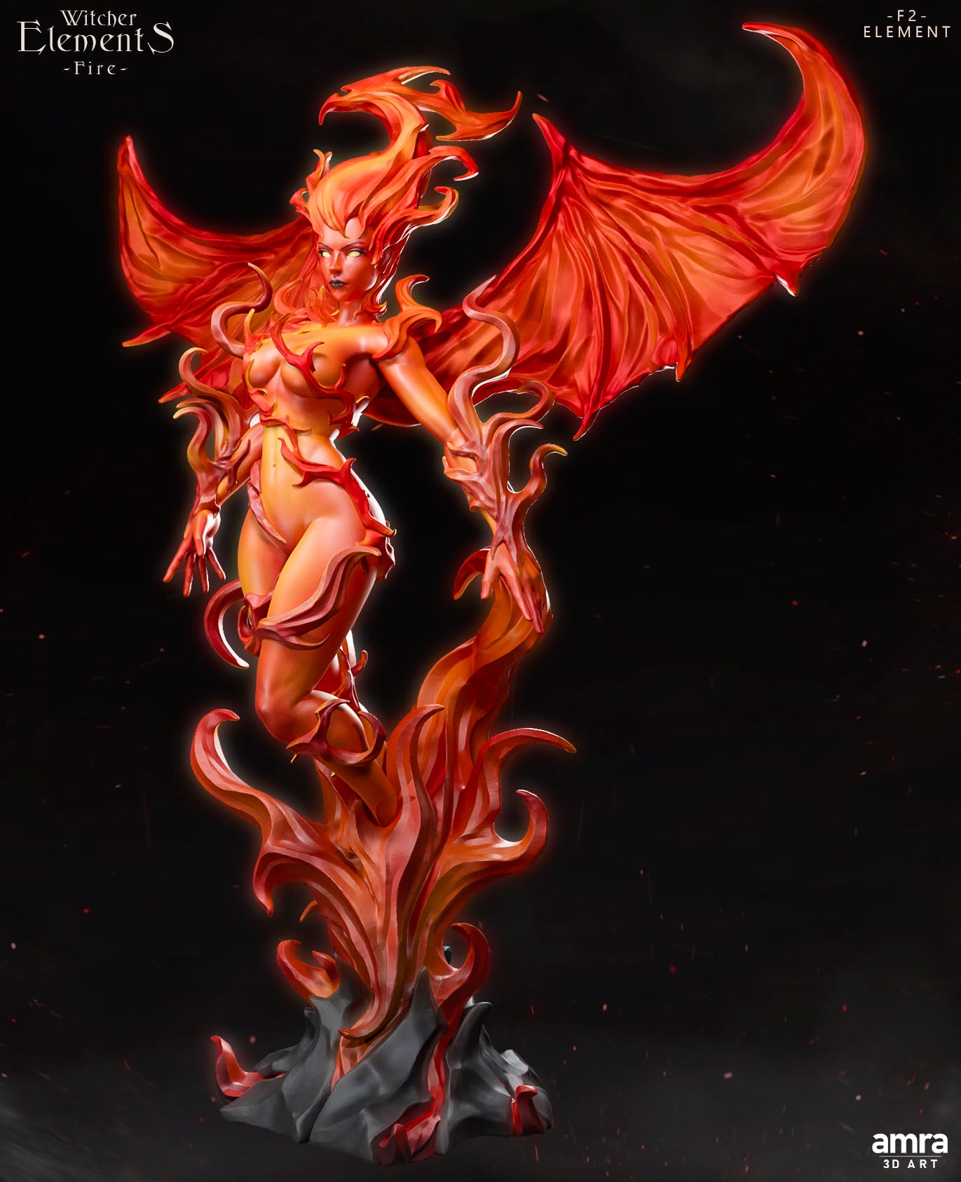 Amra 3D Art - Witcher Elements - Fire #2 - 80mm Pin Up/Figure/Model/Diorama - Helios3DPrinting