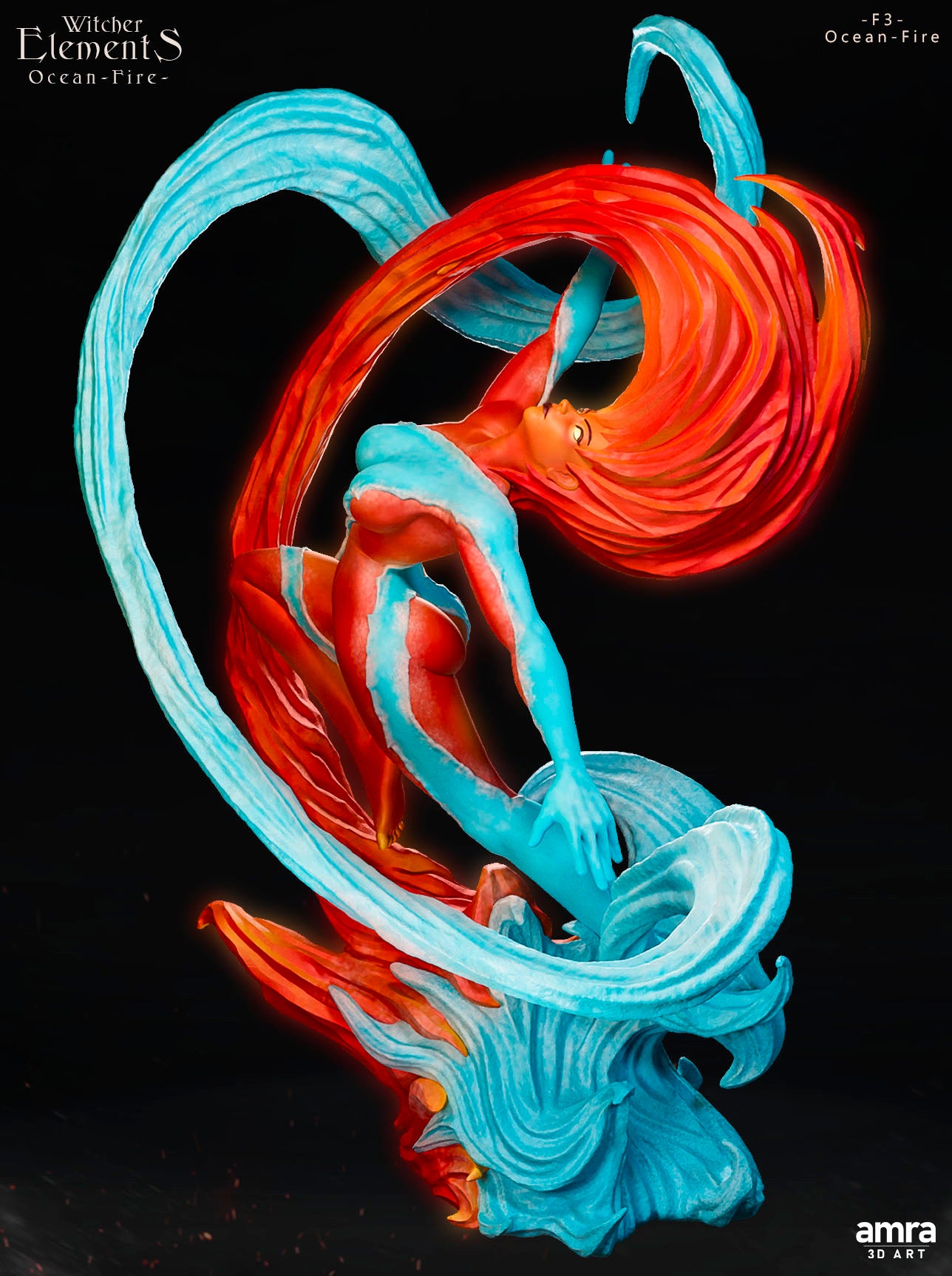 Amra 3D Art - Witcher Elements - Fire & Water - 80mm Pin Up/Figure/Model/Diorama - Helios3DPrinting