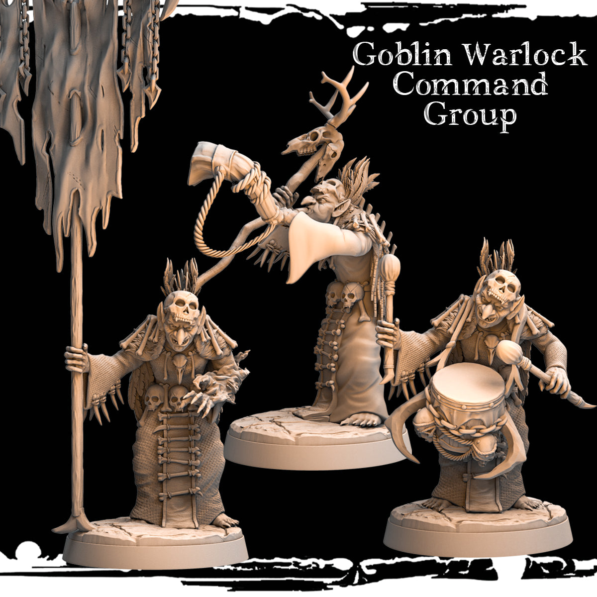 Monolith Arts - Greenskins - Goblin Command Warlocks - DnD/TTRPG Figure/Miniature