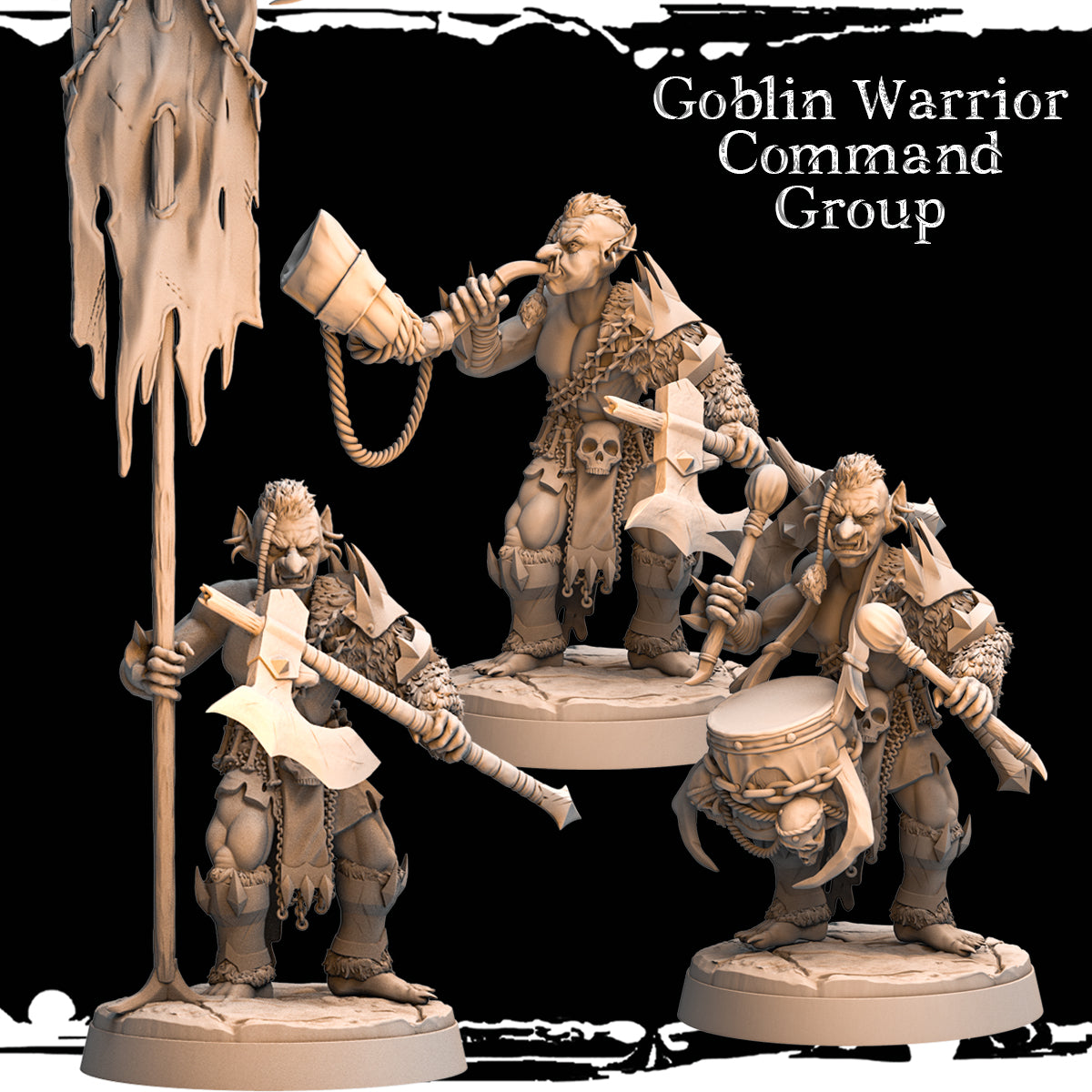 Monolith Arts - Greenskins - Goblin Command Warriors - DnD/TTRPG Figure/Miniature