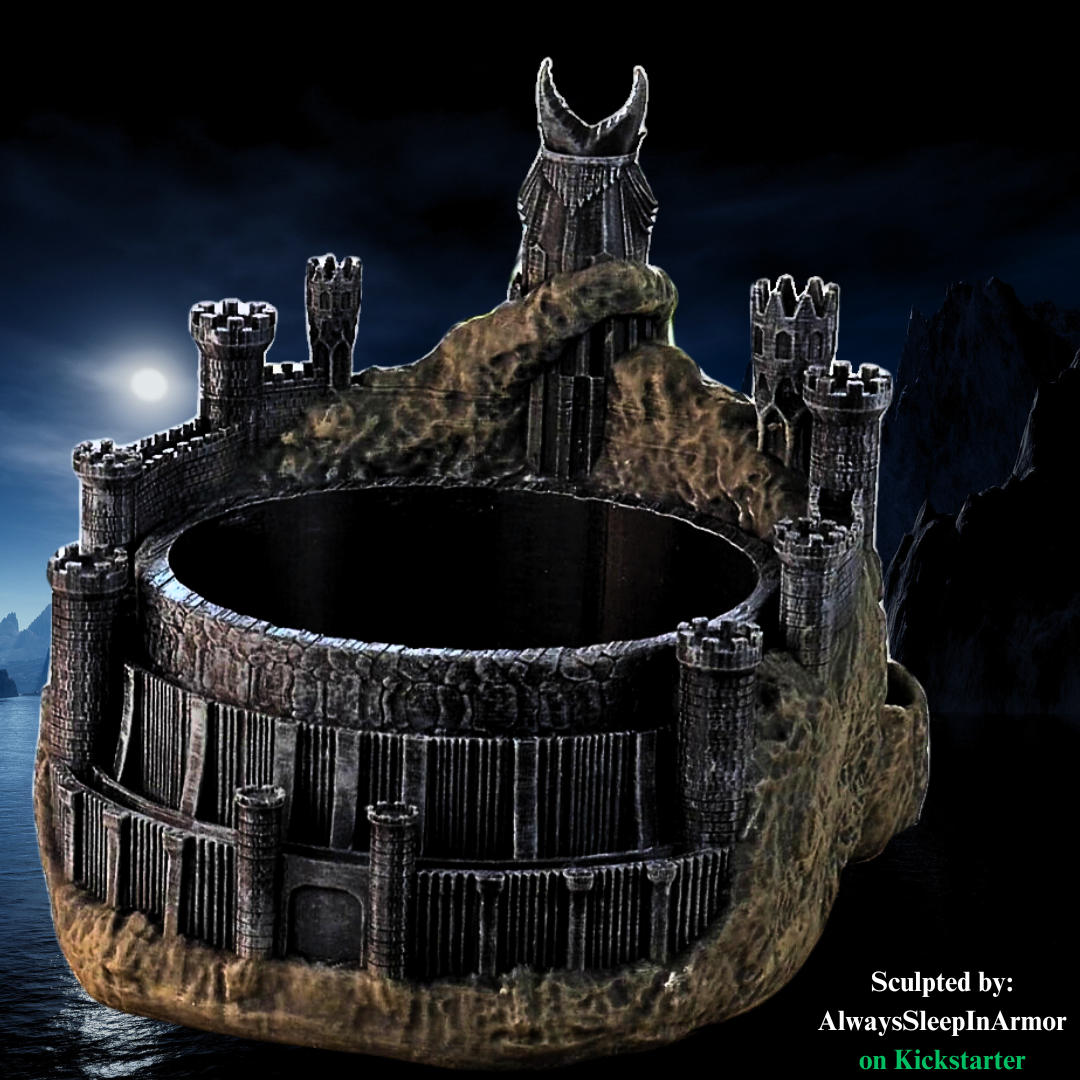 Always Sleep in Armor - Dark Lord's Bowl Can & Snack Dice Towers - DnD/TTRPG - Helios3DPrinting