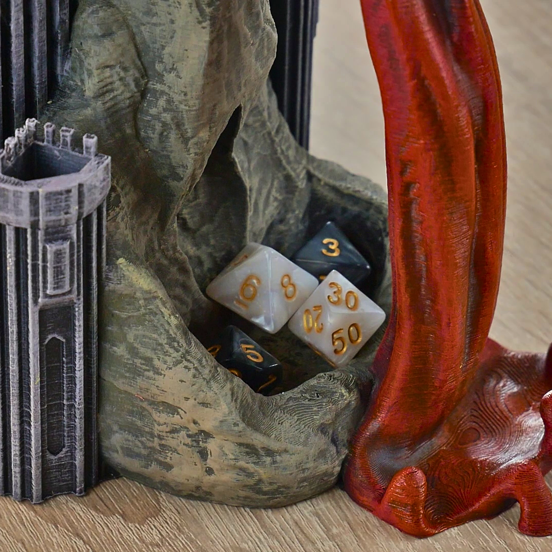 Always Sleep in Armor - Infernal Thirst Can & Snack Dice Towers - DnD/TTRPG - Helios3DPrinting