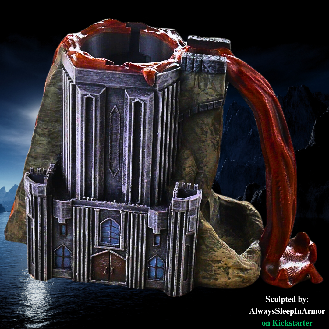 Always Sleep in Armor - Infernal Thirst Can & Snack Dice Towers - DnD/TTRPG - Helios3DPrinting
