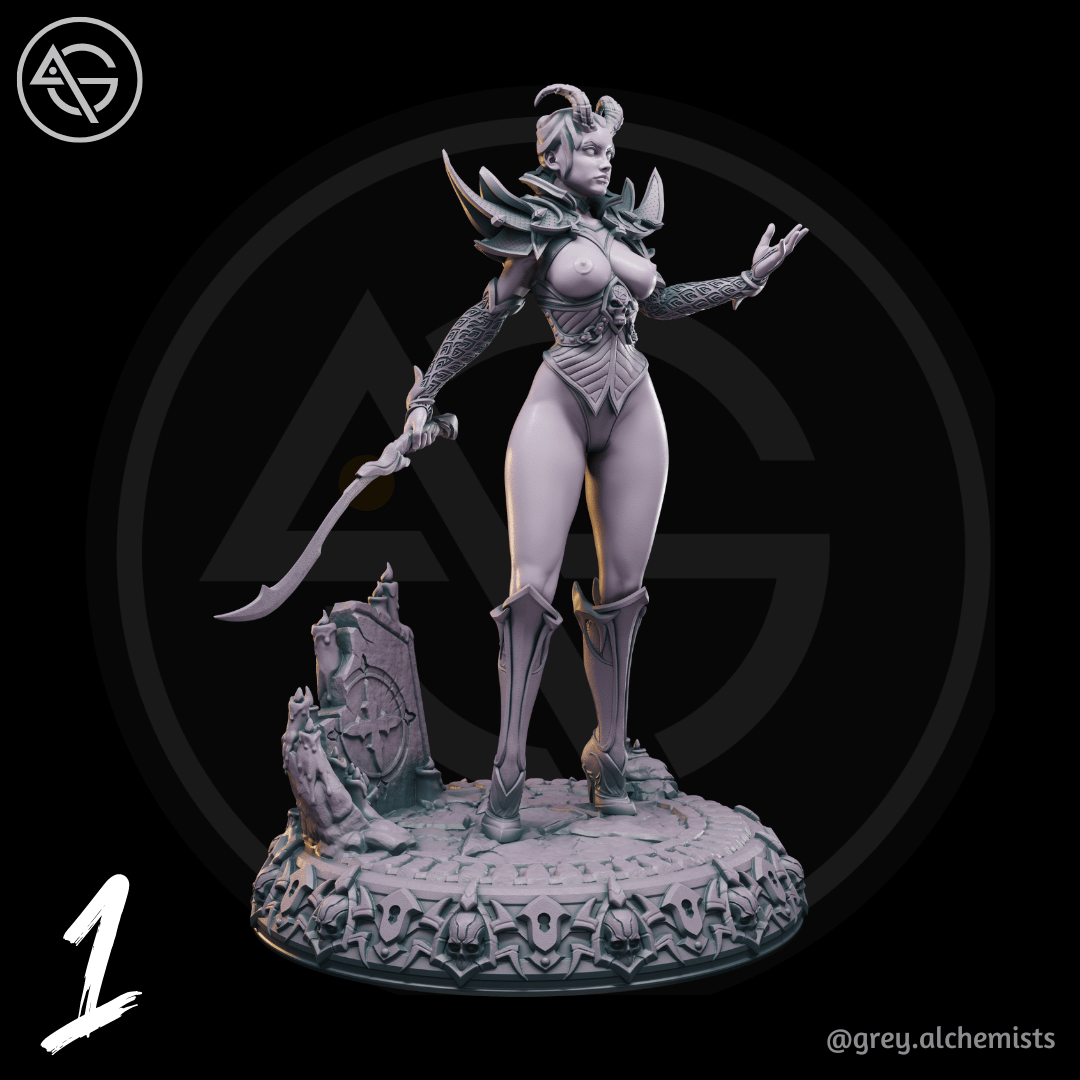 Grey Alchemists - Tiefling Warrior - 32mm/75mm DnD/Pathfinder/TTRPG Figure