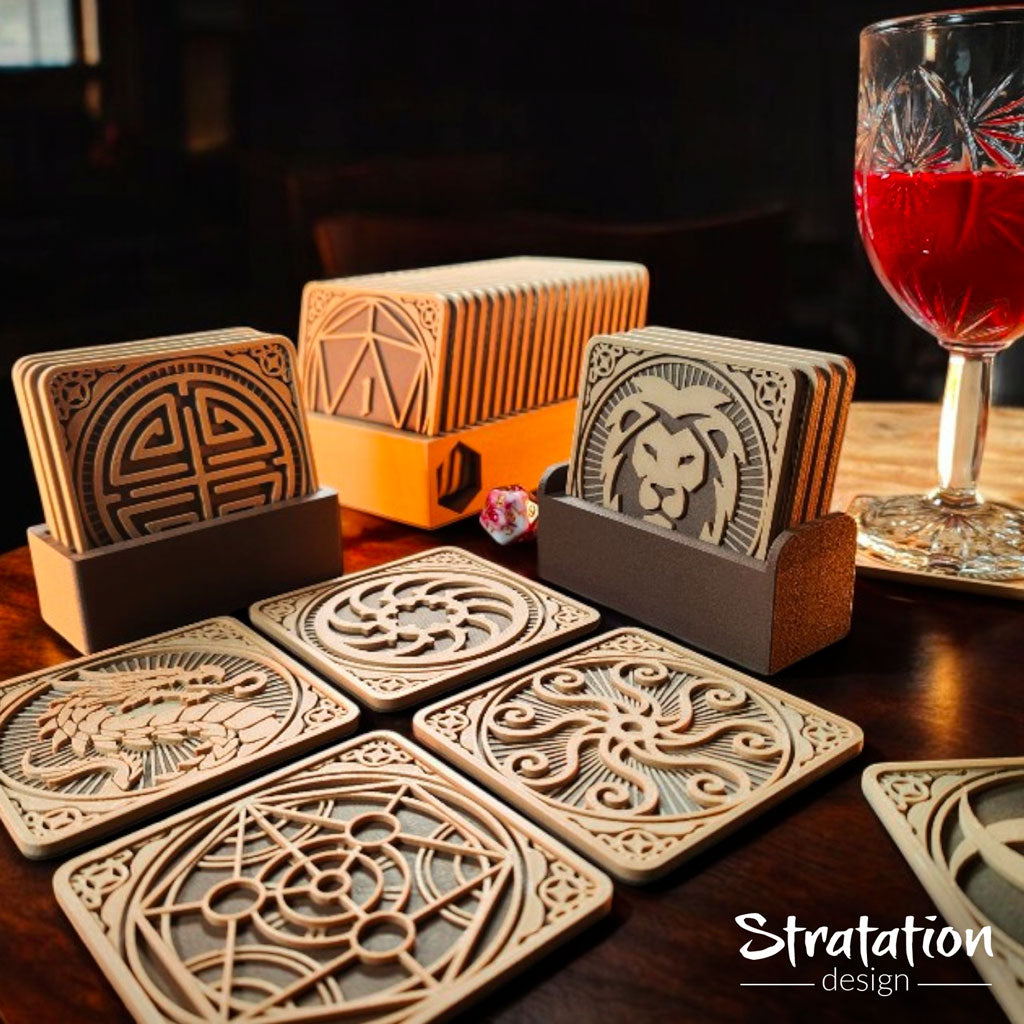 Stratation Design - Drinks & Dragon Square Coasters - DnD/TTRPG/Roleplaying/Wargames
