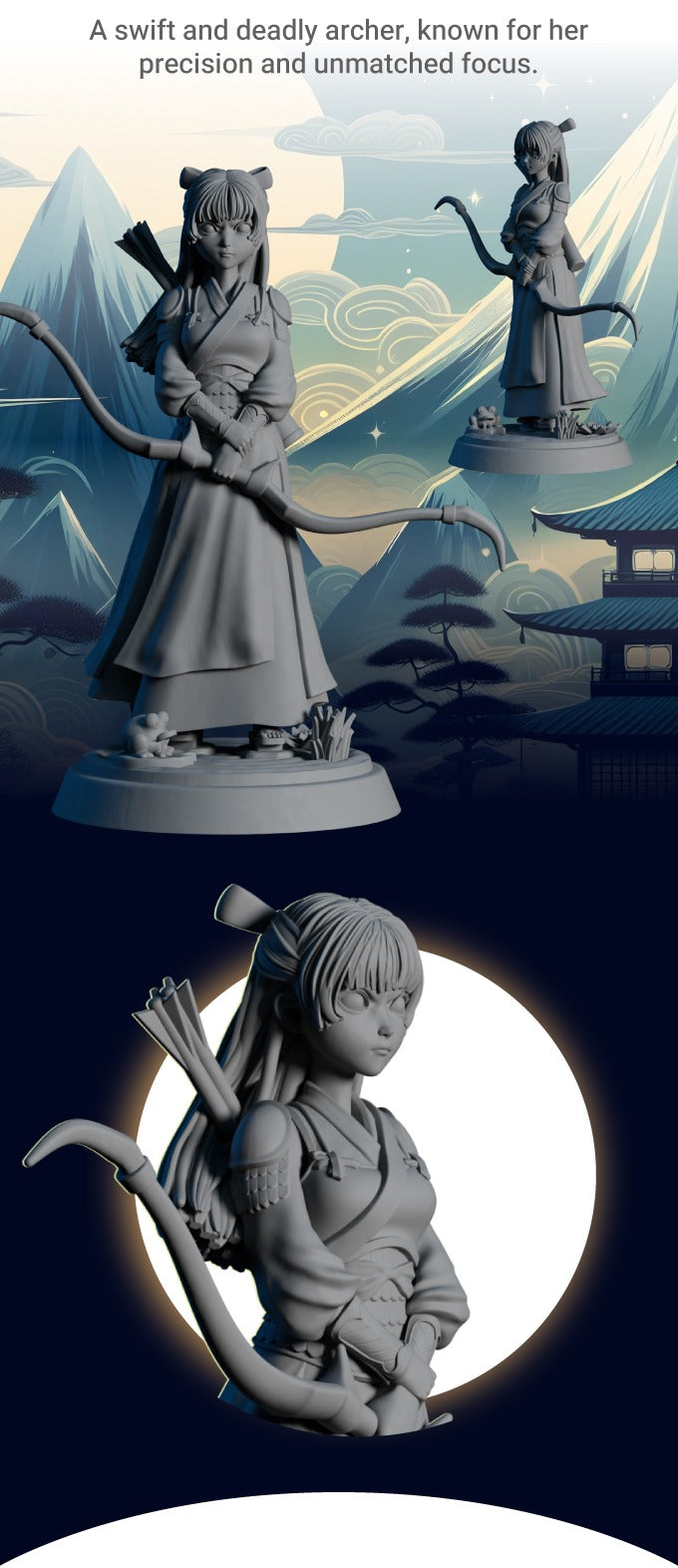 AsymSculpts - Sculpted Sisters: Oriental - Archer - 75mm Pin Up/Figure/Model/Diorama
