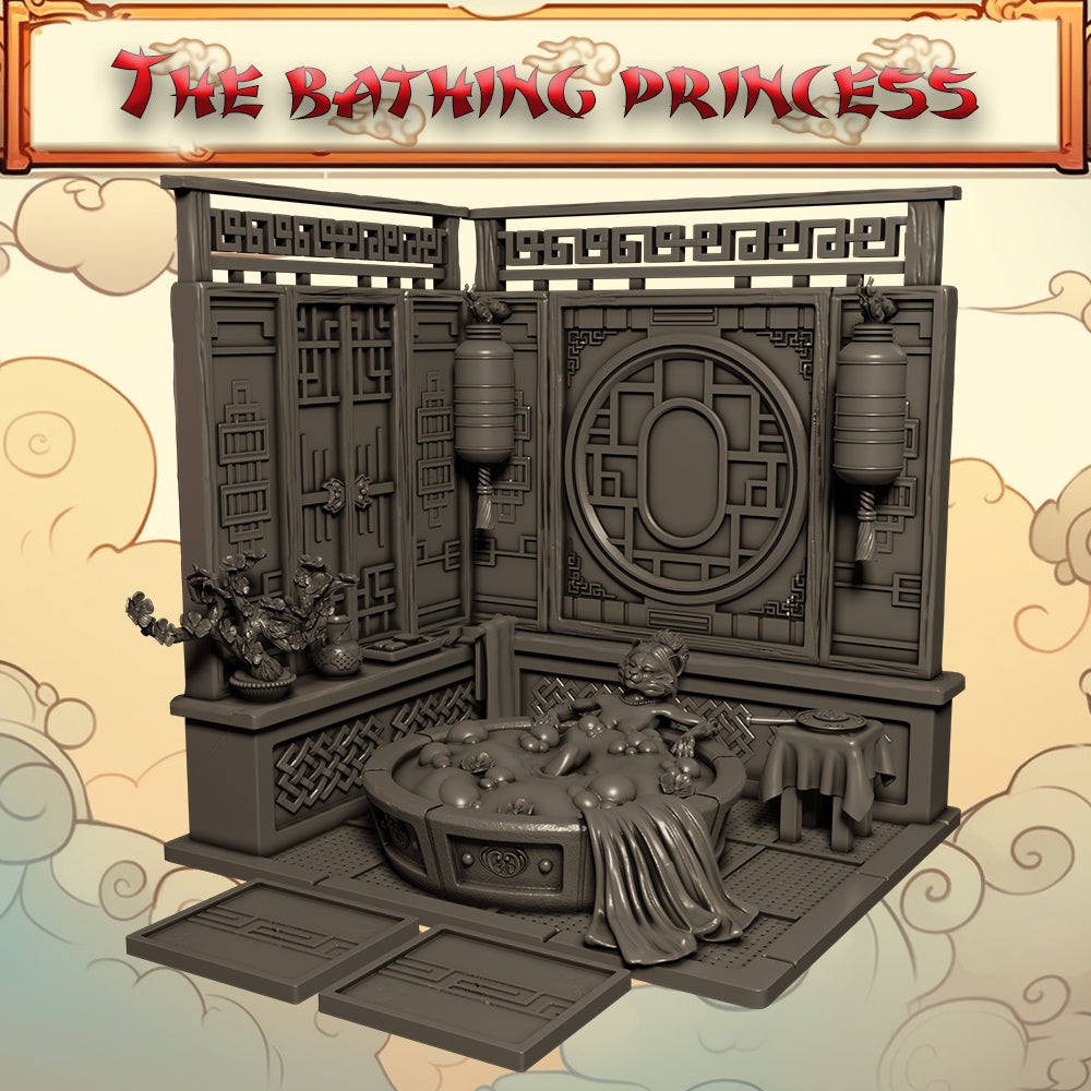 Mojibake - Battle for Xiuyu - Tabaxi Bathing Princess Diorama - DnD/TTRPG Figure/Miniature - Helios3DPrinting
