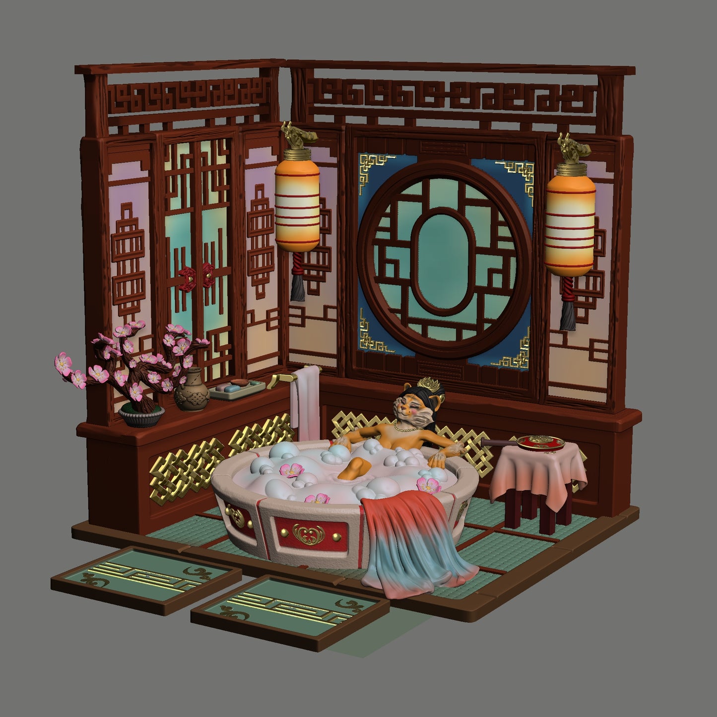 Mojibake - Battle for Xiuyu - Tabaxi Bathing Princess Diorama - DnD/TTRPG Figure/Miniature - Helios3DPrinting