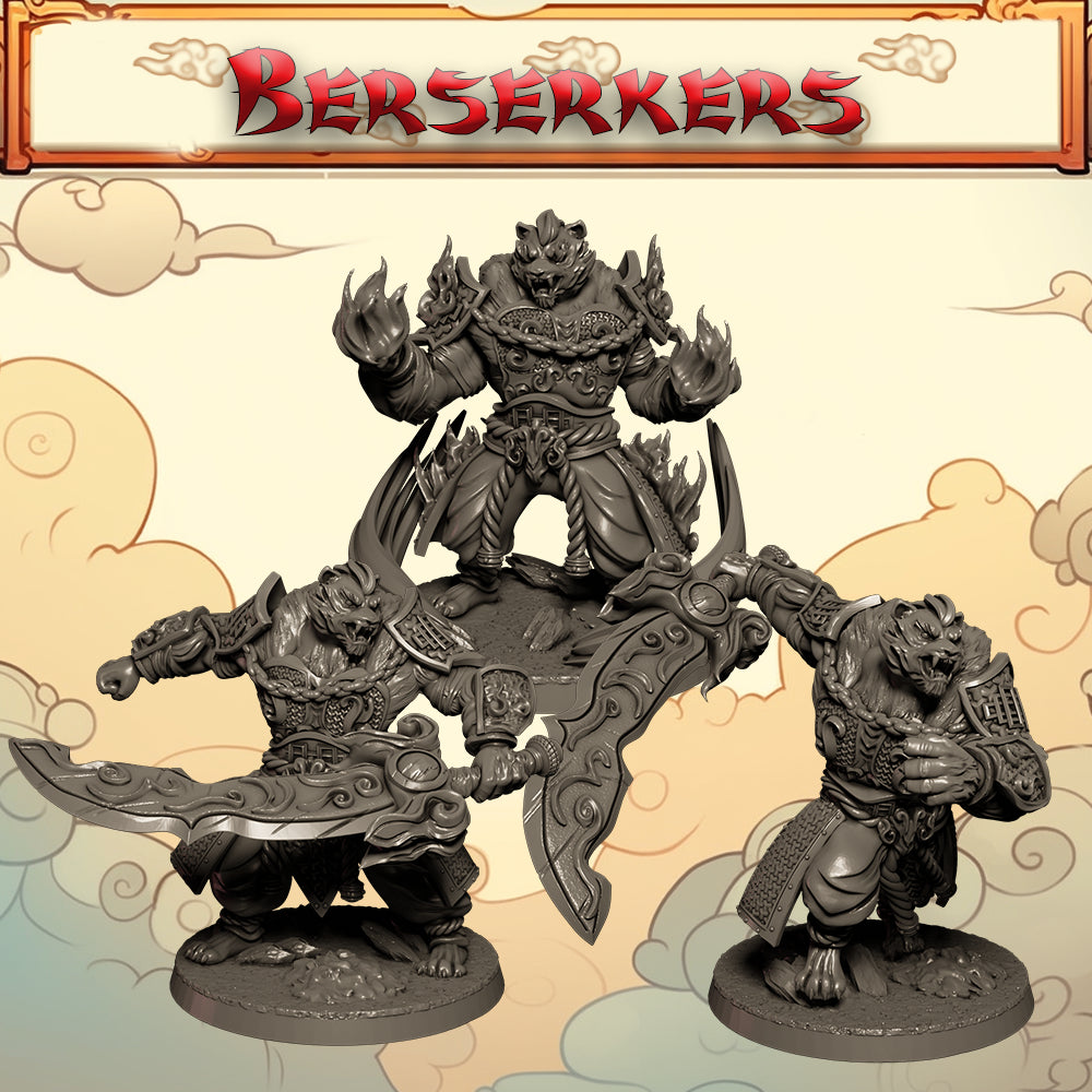 Mojibake - Battle for Xiuyu - Tabaxi Barbarians - DnD/TTRPG Figure/Miniature - Helios3DPrinting