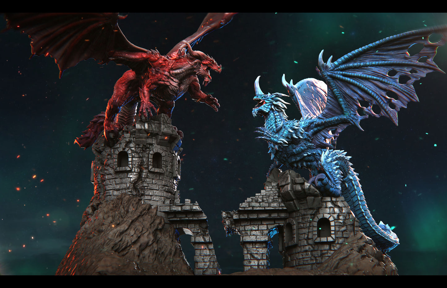 Aether & Alchemist - Red vs Blue Dragon - DnD/TTRPG Figure/Miniature - Helios3DPrinting