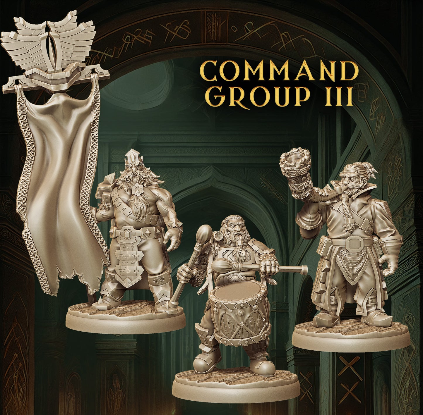 Monolith Arts - Dwarves - Command Group #3 - DnD/TTRPG Figure/Miniature