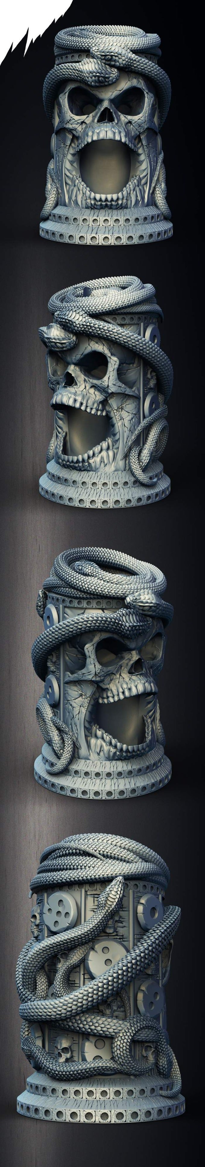 Slope3D - Ancient Skull (Snake) Dice Tower - DnD/TTRPG/Roleplaying/Wargames
