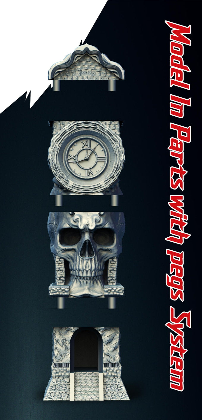 Slope3D - Skull Clock (Demon) Dice Tower - DnD/TTRPG/Roleplaying/Wargames