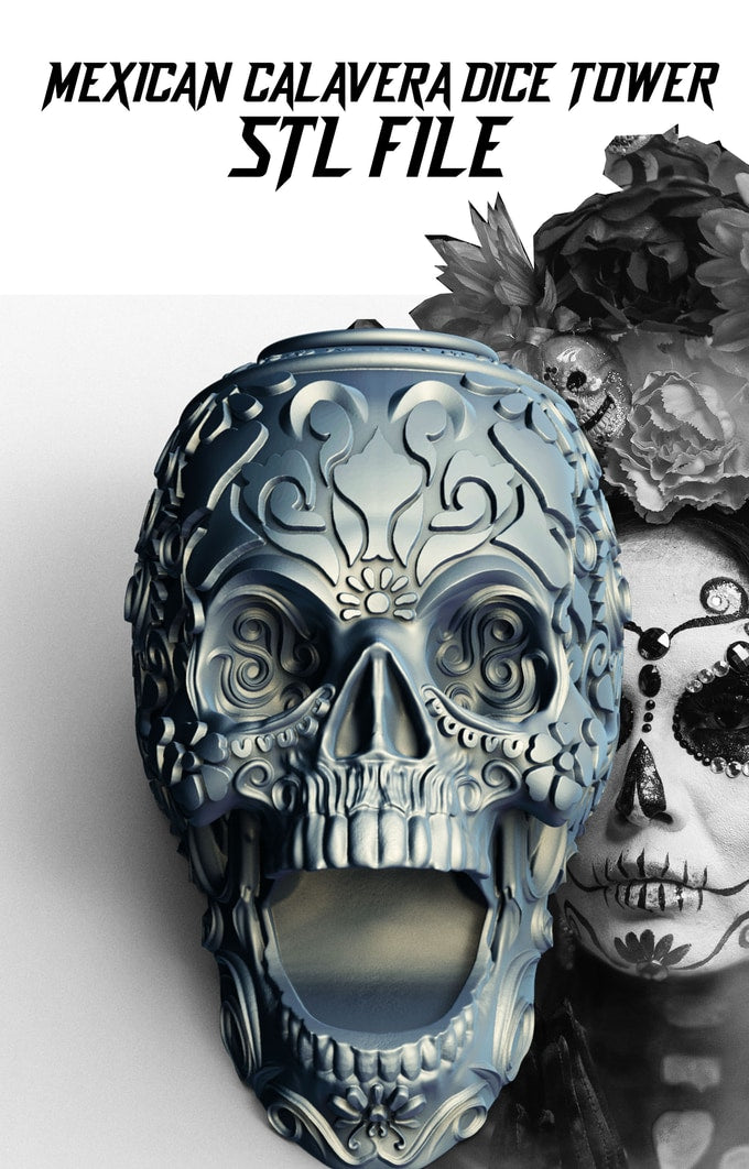 Slope3D - Mexican Calavera Dice Tower - DnD/TTRPG/Roleplaying/Wargames