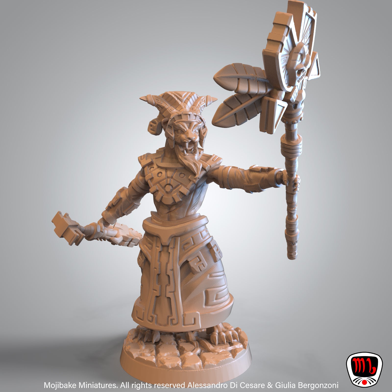Mojibake - Rise of Huexili - Tabaxi Shaman #2 - DnD/TTRPG Figure/Miniature - Helios3DPrinting