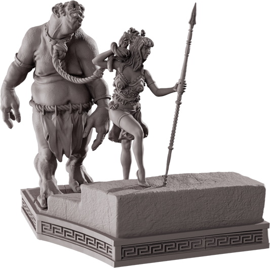 Devi Miniatures - Amazons - Lyndra & Ogre - 75mm Pin Up/Figure/Model/Diorama