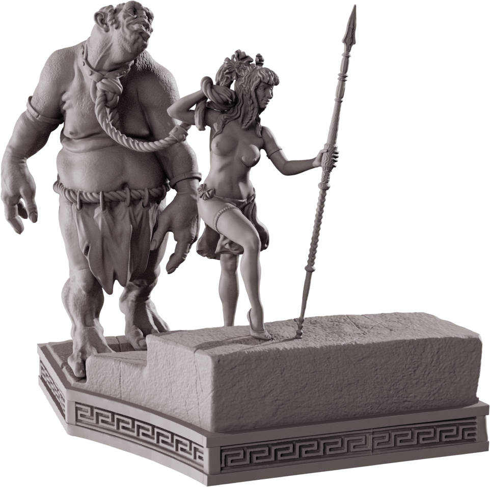 Devi Miniatures - Amazons - Lyndra & Ogre - 75mm Pin Up/Figure/Model/Diorama