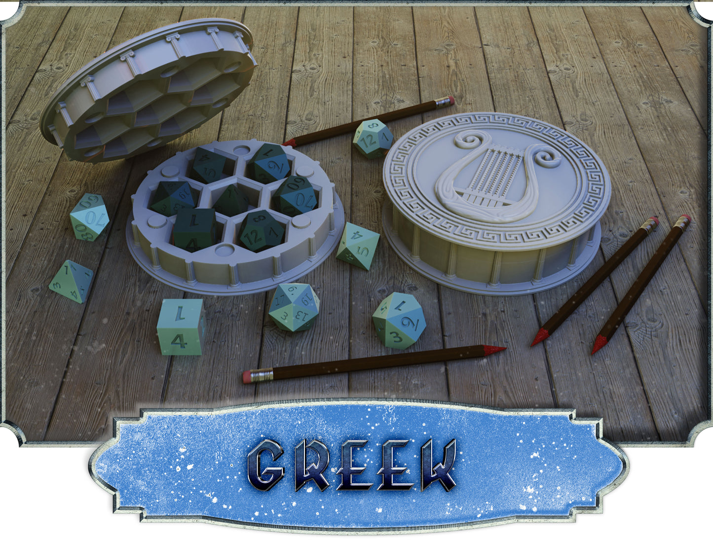 Crosslances - Dice Holder - Greek - DnD/TTRPG/Roleplaying/Wargames