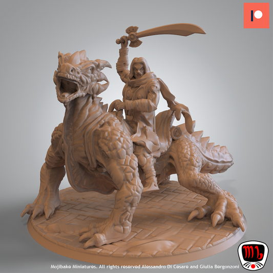 Mojibake - Temple of the Broken Spires - Human Rogue Mounted - DnD/TTRPG Figure/Miniature - Helios3DPrinting