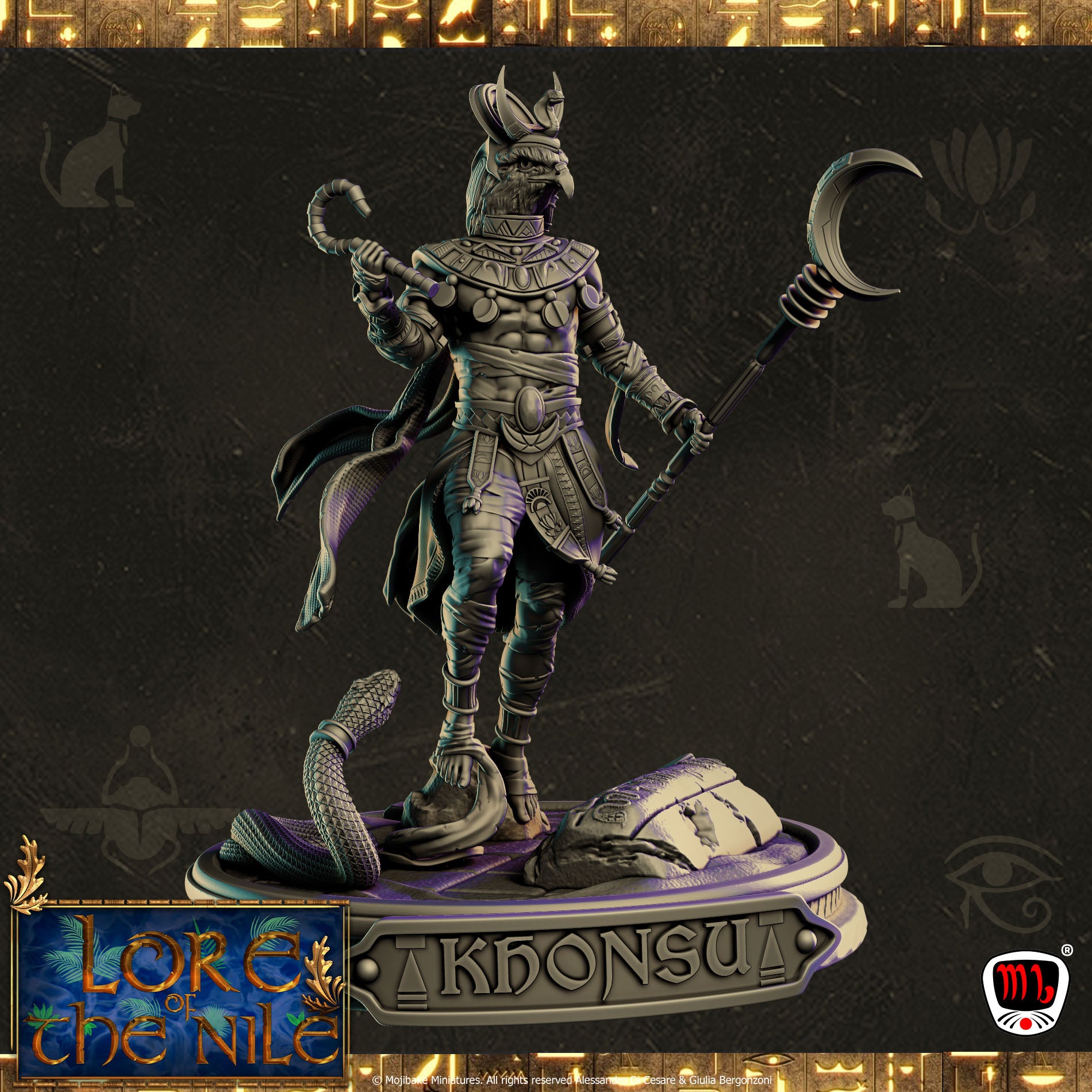 Mojibake - Lore of the Nile - Khonsu, God of The Moon - 120mm Pin Up/Figure/Model/Diorama - Helios3DPrinting