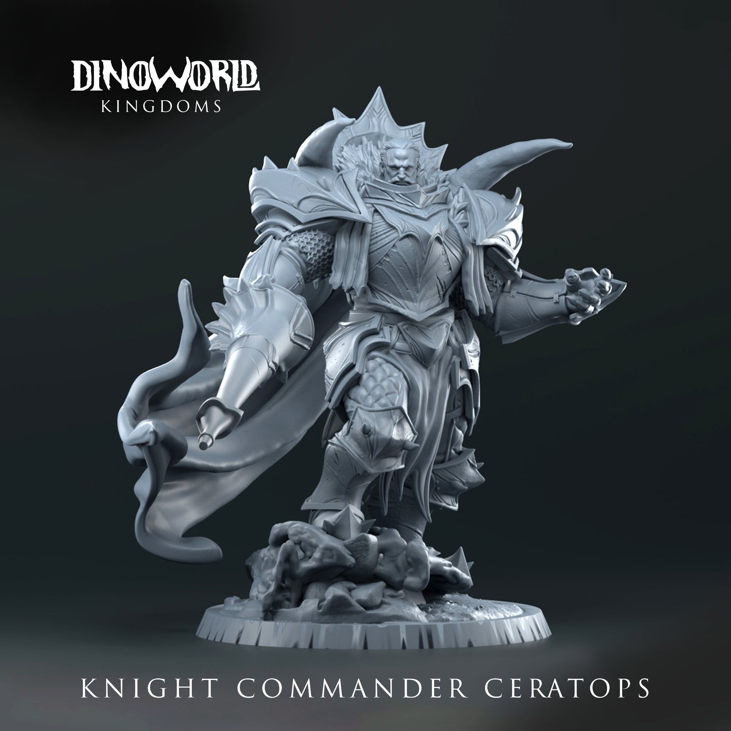 Dinoworld - Kingdoms - Knight Commander Ceratops - DnD/Tabletop/TTRPG Figure