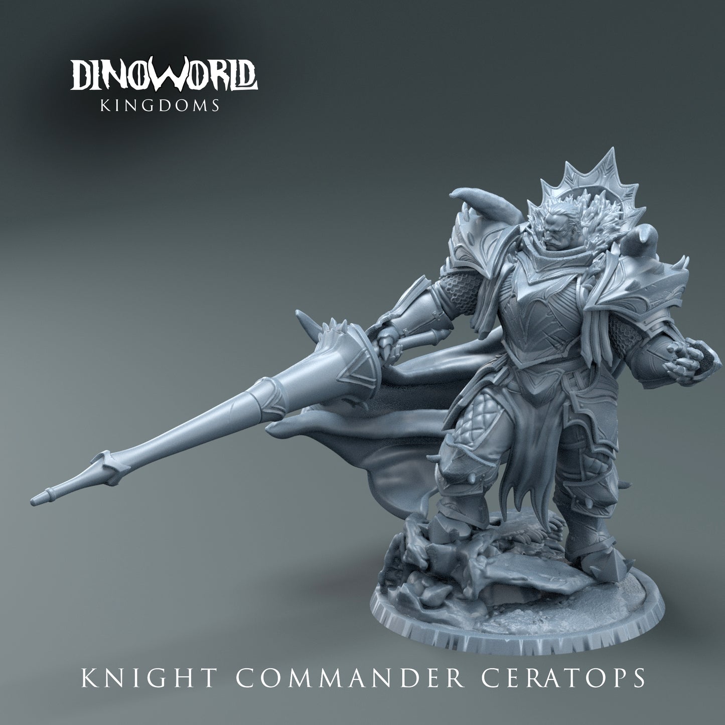 Dinoworld - Kingdoms - Knight Commander Ceratops - DnD/Tabletop/TTRPG Figure