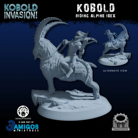 3 Amigos Miniatures - Kobold Riding Alpine Ibex - DnD/TTRPG Figure/Miniature - Helios3DPrinting