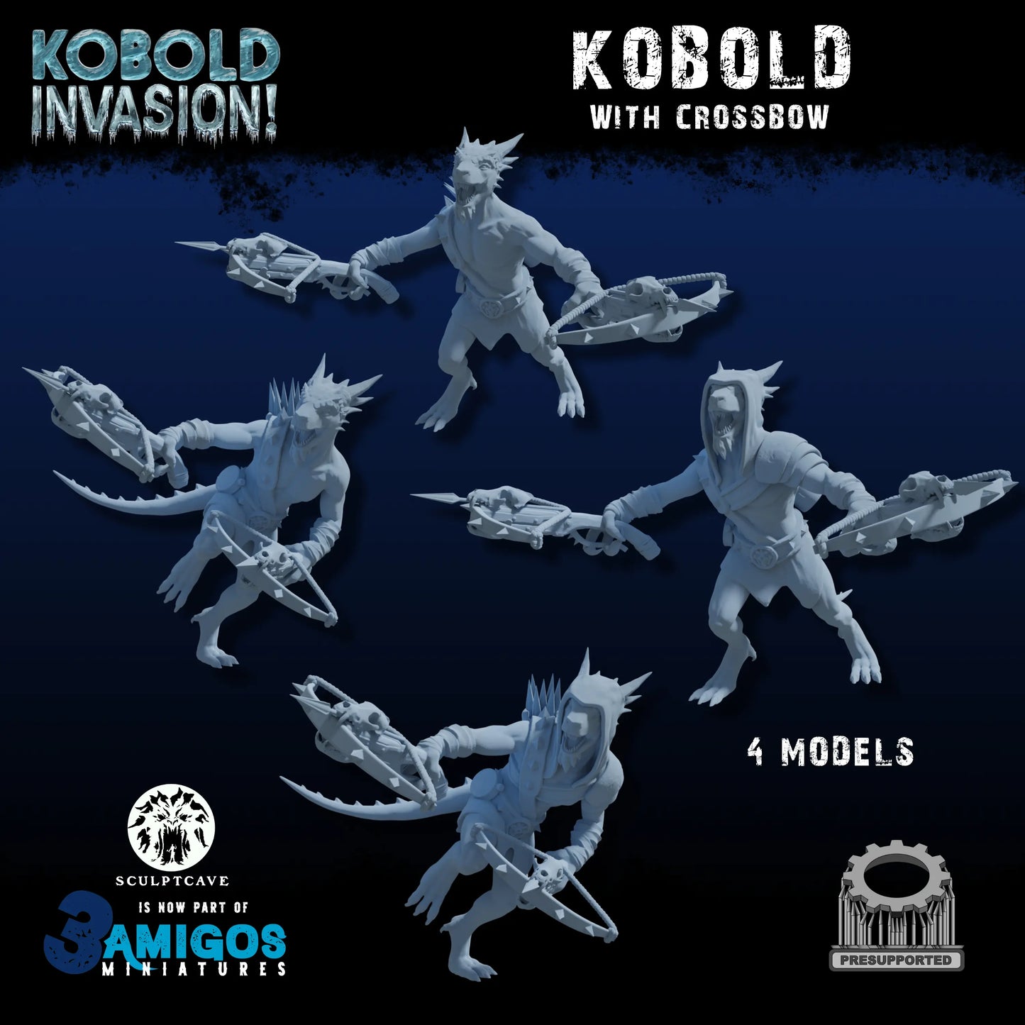 3 Amigos Miniatures - Kobold w/Crossbow - DnD/TTRPG Figure/Miniature - Helios3DPrinting