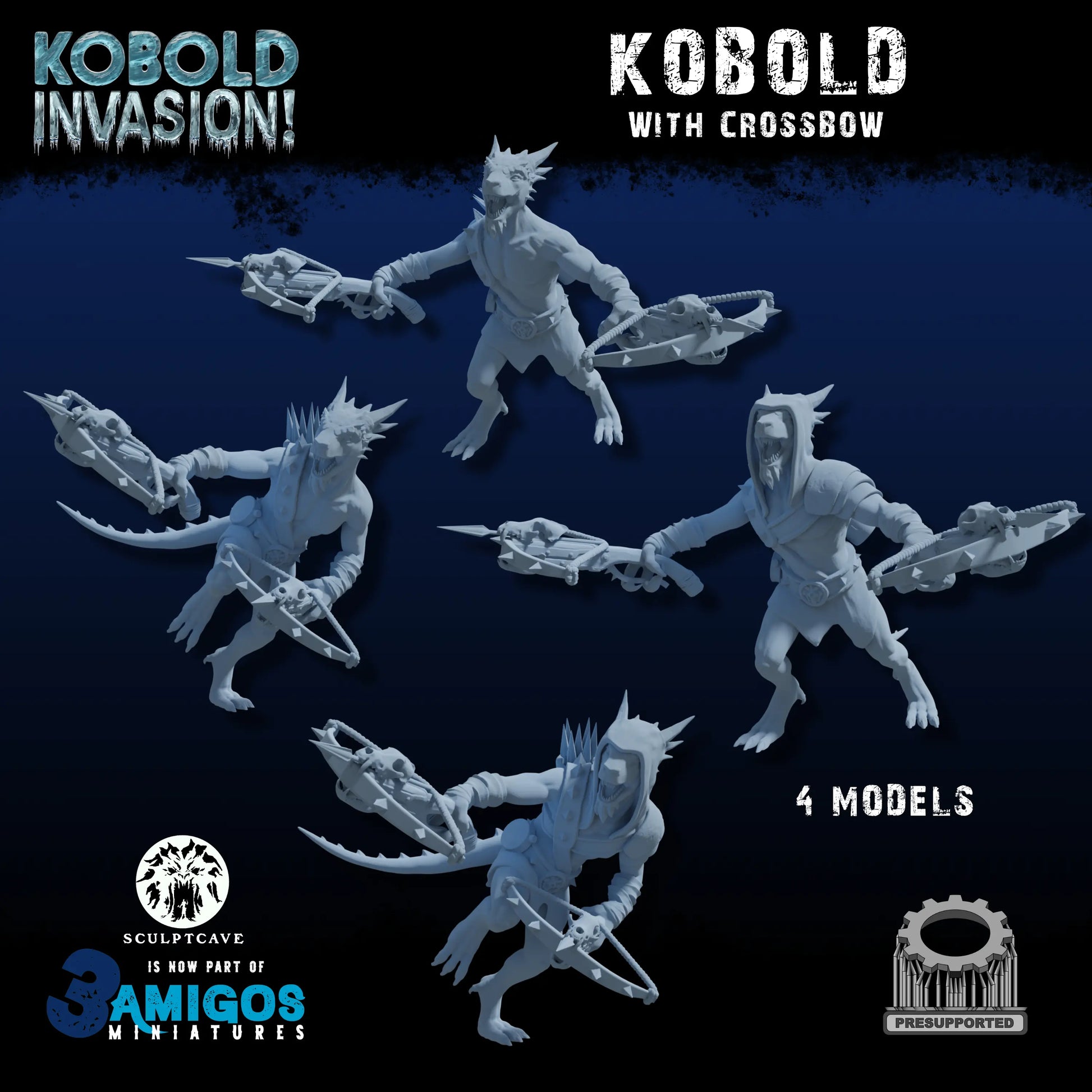 3 Amigos Miniatures - Kobold w/Crossbow - DnD/TTRPG Figure/Miniature - Helios3DPrinting