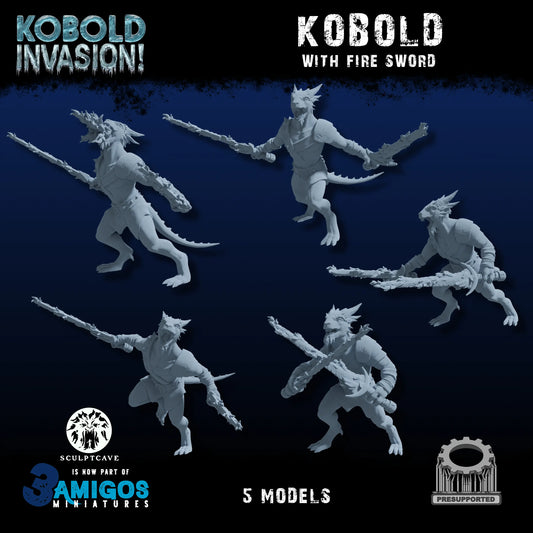 3 Amigos Miniatures - Kobold w/ Two Flaming Swords - DnD/TTRPG Figure/Miniature - Helios3DPrinting