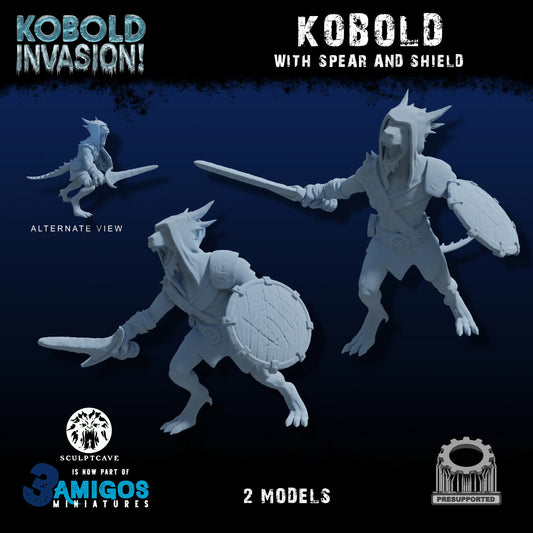 3 Amigos Miniatures - Kobold w/Sword & Shield - DnD/TTRPG Figure/Miniature - Helios3DPrinting