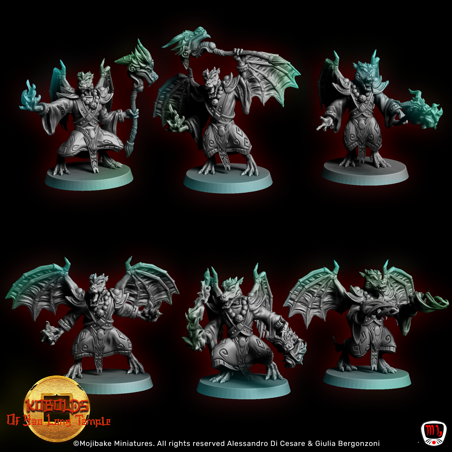 Mojibake - Kobolds Of Yao Long Temple - Mage - 6 Poses - DnD/TTRPG Figure/Miniature - Helios3DPrinting