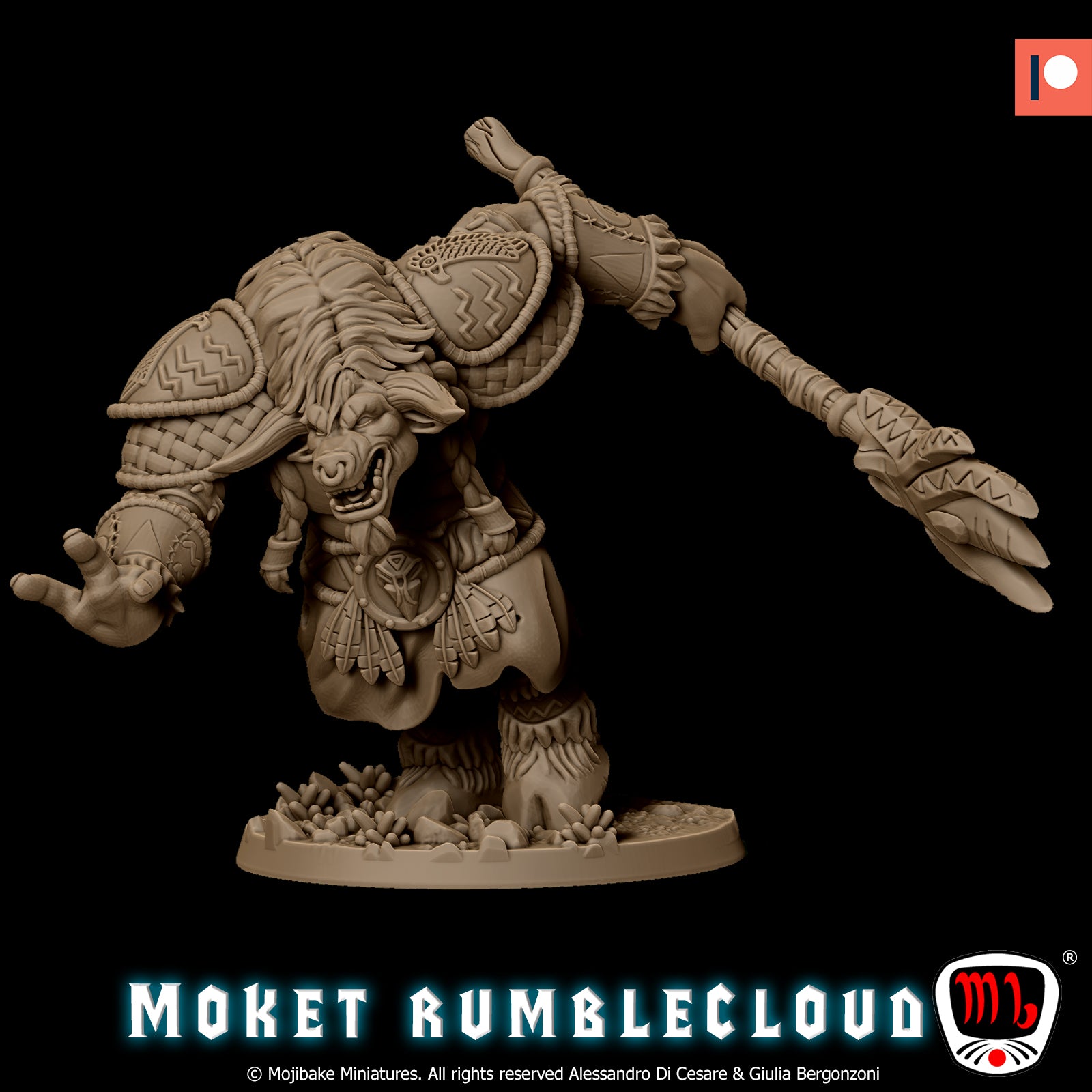 Mojibake - Thus Spoke Thundermoon - Tauren Warrior - DnD/TTRPG Figure/Miniature - Helios3DPrinting