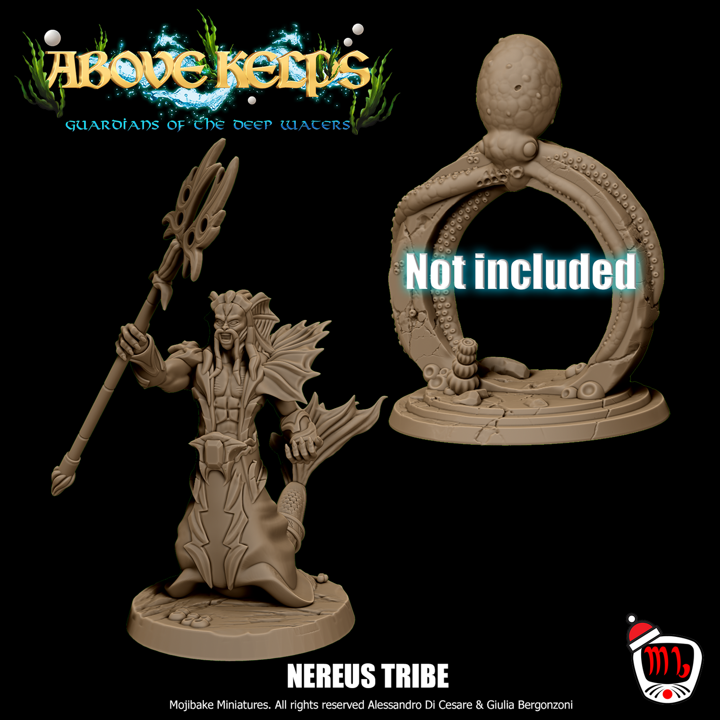 Mojibake - Above Kelps - Merfolk Head Mage  - DnD/TTRPG Figure/Miniature