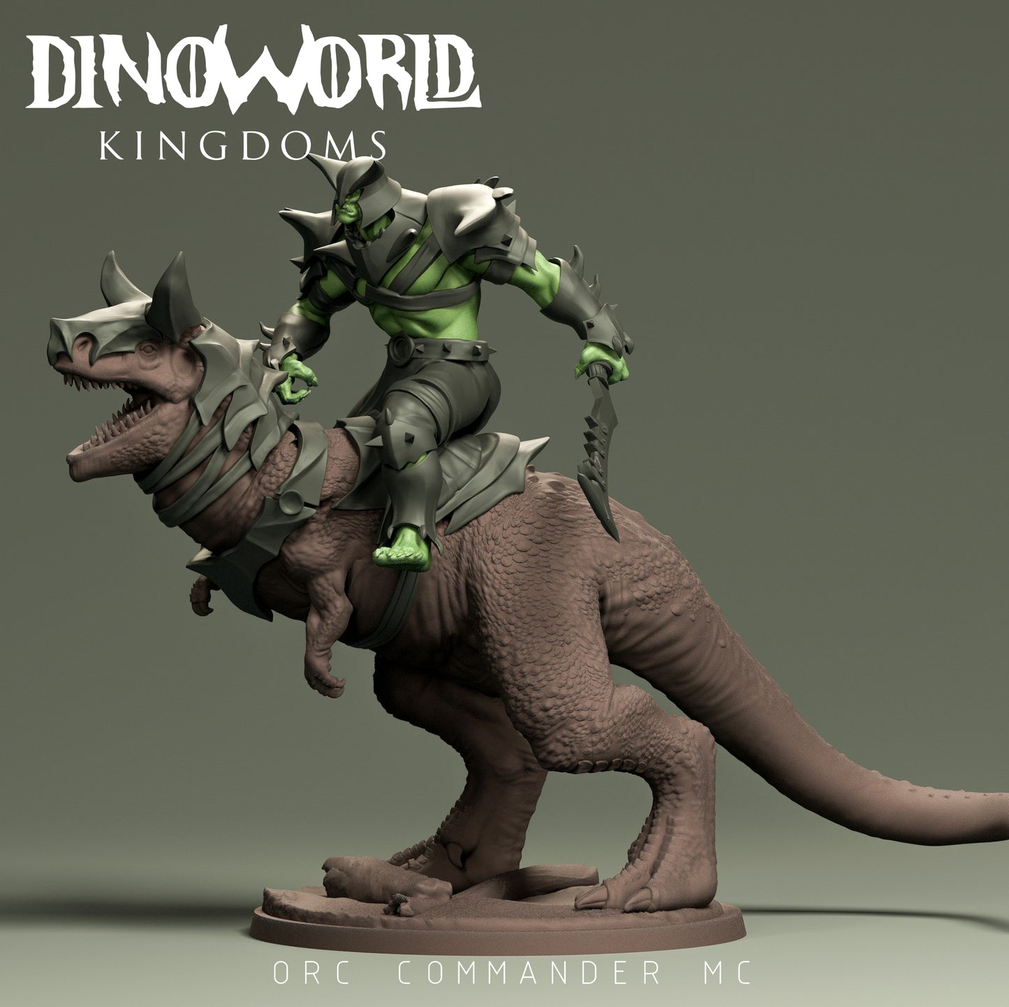 Dinoworld - Kingdoms #2 - Carnotaurus w/Orc Mount #1 - DnD/Pathfinder/TTRPG Figure